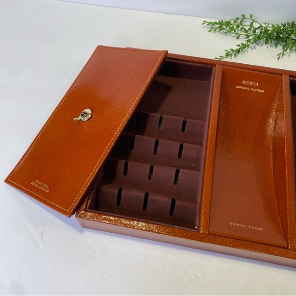 Genuine Leather Vintage Hickok Golf Theme Men's Dresser Top Caddy Valet - Picture 5 of 12